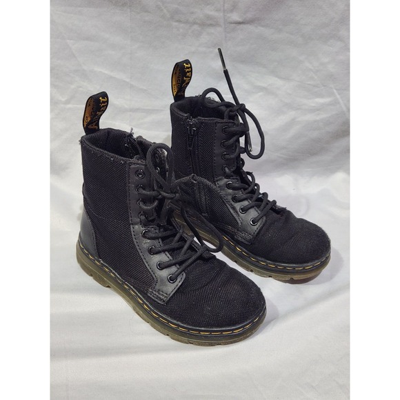 Dr Martens Combs J‎ Boots Youth Size 12 Black Zip Lace Up Canvas Combat Boot - Picture 1 of 7